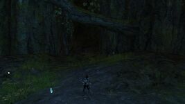The hidden tunnel entrance on the north cavern wall.